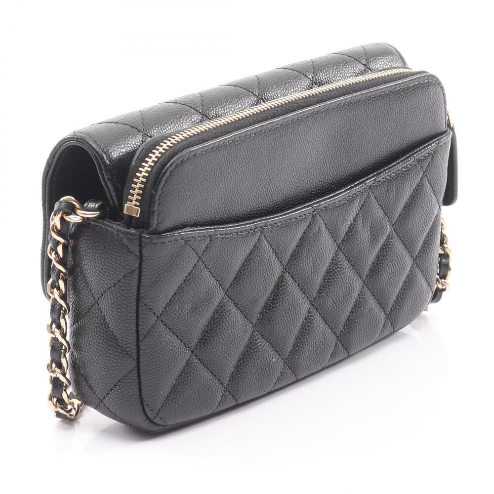 Chanel Bag Caviar Grained Shoulder Skin Matelasse Case Phone Chain Wallet Black